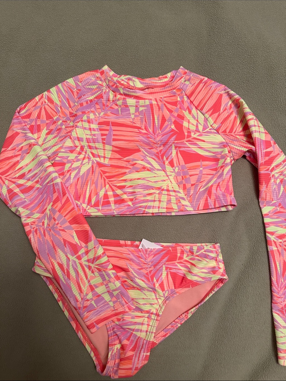 Cat & Jack Pink Coral Tropical Long-Sleeve Swim Set